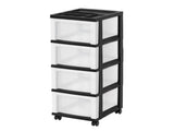 4-Drawer Narrow Plastic Storage Drawer Cart with Organizer Top, Black 21592990