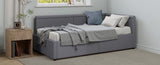 Modern Style Twin Size L Shape Corner Bed, Linen Upholstered Daybed with Two Storage Drawers,Gray N701P263819G