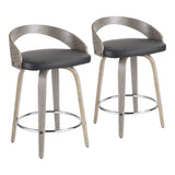 Grotto Mid-Century Modern Counter Stool with Light Grey Wood and Black Faux Leather by LumiSource B202P222353