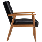(75 x 69 x 84)cm Retro Modern Wooden Single Chair,Black PU 19517530