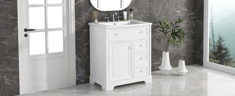 ZUN 30" Bathroom Vanity with Sink Top, Bathroom Vanity Cabinet with Door and Two Drawers, MDF Boards, WF317773AAK