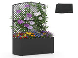 49" Black PE Rattan Raised Garden Bed with Trellis Adjustable Foot Pads Outdoor Planter Box 46378461