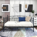 Metal Daybed Frame Multifunctional Mattress Foundation/Bed Sofa with Headboard, Twin, Black 50792419