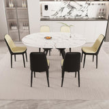 47-63" expandable circular dining tables , equipped with 6 PU fabric thick cushioned dining chairs 62762591