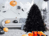 5ft Black Christmas Tree with 250 White LED Lights, 1076 Tips PEPVC Artificial Tree for Halloween & 78139816