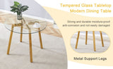 ZUN Modern Luxurious Round Tempered Glass Dining Table with Gold 7-Shaped Metal Legs,suitable for family W1151P199012