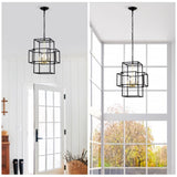 4-Light Metal Lantern Tiered Pendant Hanging Light Fixtures, Industrial Farmhouse Adjustable Height W1592P247685