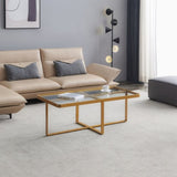 ZUN Minimalism rectangle coffee table,Golden metal frame with tempered glass tabletop W24738712