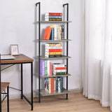 5-Shelf Wood Ladder Bookcase with Metal Frame, Industrial 5-Tier Modern Ladder Shelf Wood 77969360
