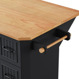 K&K 56 inch Kitchen Island with Rubber Wood Veneer Drop Leaf, Power Outlet, 4 Door Shelves, Embossed N707P266184B