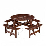 ZUN Outdoor 8 Person Picnic Table, 8 person Round Picnic Table with 4 Built-in Benches, Umbrella Hole, 83910162