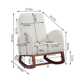 Beige, High Back Side Bag Flannelette Wood Indoor Rocking Chair, Brown Legs 01134818