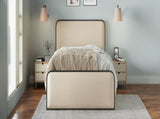 Modern Metal Bed Frame with Curved Upholstered Headboard and Footboard Bed with Under Bed Storage, N701P229014B