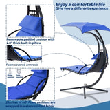 ZUN 53.15 in. Outdoor Navy Hanging Curved Lounge Chair Steel Hammocks Chaise Swing with Built-In Pillow 65614604