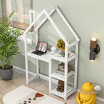 ZUN House-shaped Wooden writing Desk,Kids study Table,Bookshelf & Toy Storage,White W504P145324