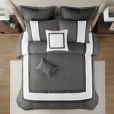 8 Piece Embroidered Comforter Set Dark Grey Cal King B035P266660