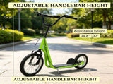 Green Teens Kids Ride-On Scooter Height Adjustable Handlebar, Dual Brakes, Pneumatic Wheels Safe 32811911