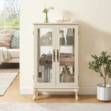 2 Doors Curio Cabinet with Tempered Glass Doors, Curio Cabinets with Mirrored Back Panel and W2275P178894