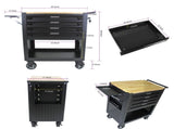 4 DRAWERS MULTIFUNCTIONAL TOOL CART WITH WHEELS AND WOODEN TOP-BLACK 25802222