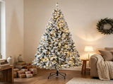 7.5 Foot Flocked Fir Christmas Tree Pre Lit Hinged Xmas Tree with LEDs Foldable Metal Base Green 51738926