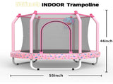 55-inch Trampoline for Kids Indoor & Outdoor Small Toddler Trampoline with Basketball Hoop W1163P315233