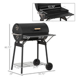 30" Portable Barrel Charcoal BBQ Grill, Steel Outdoor Barbecue Smoker with Storage Shelf, Wheels for 35203381