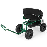 Garden Cart Height Adjustable Scooter with Swivel Seat & Tool Storage Green 37300968