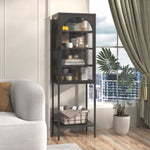 ZUN Metal Glass Door Display Storage Cabinet - 5-Tier Cube Bookshelf Storage Cabinet with 3 Adjustable W2735P186327