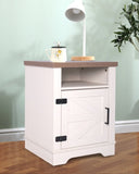 Farmhouse Nightstand , Beside Table with Barn Door, Modern End Side Table with Storage for Bedroom, W3151P264507