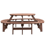 10-12-person Round Outdoor Wooden Picnic Table for Patio, Backyard, Garden, DIY with 1 Built-in Ring W1422P269604