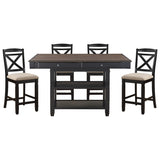 Transitional Style Counter Height Chairs Set of 2pc Black Finish Wood Beige Fabric Seat B01169895
