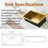 32 Gold Undermount Workstation Kitchen-32 x 19 Inch 16 Gauge Stainless Steel Undermount Kitchen W1386P304431