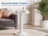Round Side Table - Solid Wood Leg Small Drink Table for Living Room Bedroom Office,White 06729684
