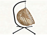 Foldable Hanging Egg Chair with Stand, HDPE Rattan Wicker Swing Chair with Cushion, Heavy Duty Frame 26542188