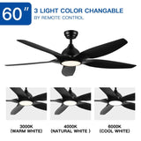 60 In Intergrated LED Ceiling Fan Lighting with Black ABS Blade W136755953