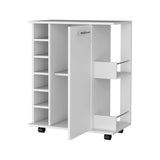 Newport Bar Cart with Casters, 6-Built In Rack and 2 Open Shelves B128P176154
