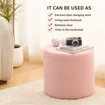 ZUN Round Teddy Fleece Ottoman with Soft Padded Seat, Multi-Functional Footrest, Vanity Chairs for 12908565