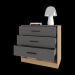 ZUN Lowrys Dresser with 3 Drawers and Open Shelf, Natural Oak and Matt Grey B128P263723