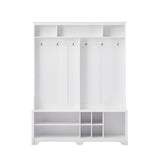 ZUN Hall Tree Entryway Bench with Coat Rack, with Shoe Cubbies for bedroom, White, 59.8'' w x 15.8'' d x W1162P147412