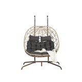 ZUN 2 Person Outdoor Rattan Hanging Chair Patio Wicker Egg Chair W874P146261