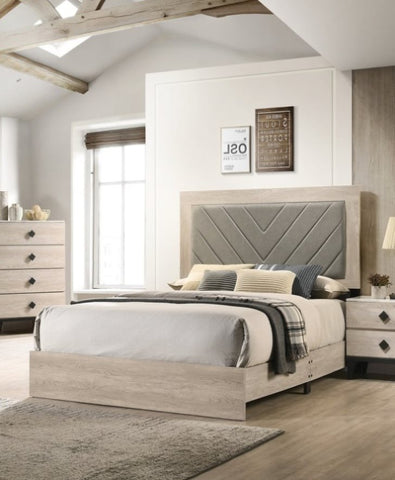 ZUN Contemporary 1pc Cream Finish Eastern King Size Bed Bedroom Furniture Gray V-Design Headboard B011P236819