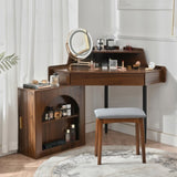 Corner Makeup Vanity Desk With Mirror & LED Lights, Modern Vanity Set With Mirror And Stool, N844P263663W