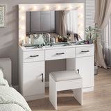 Vanity Desk Set with Large Lighted Mirror Powre Outlet, Glass Top Makeup Vanity with 3 Drawers 65123540