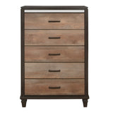 ZUN Modern Rustic Style 1pc Chest of 5x Drawers 2-Tone Finish Wooden Bedroom Furniture B011P208176