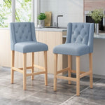 ZUN Vienna Contemporary Fabric Tufted Wingback 31 Inch Counter Stools, Set of 2, Light Blue and Natural 64854.00LBLU