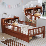 Twin Size Bed with Headboard Storage Rack, Two Under-Bed Drawers, Three-Side Guardrails for Safety N733P272374D