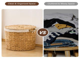 145L Round Laundry Hamper with Lid, Woven Natural Water Hyacinth Laundry Hamper 04563710