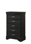 ZUN 5-Drawer Tall Chest Modern 1pc Black Finish Solid Wood Wooden Crocodile Texture Crystal Tufted B011P198810