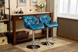 ZUN Glasgow Contemporary Tufted Adjustable Height Hidraulic Bar Stools, Set of 2, Blue T2574P164865