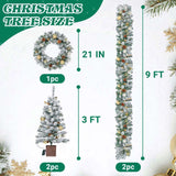 Pre-lit Holiday Christmas 4-Piece Set, Christmas Garland, Wreath and Set of 2 Entrance Trees with 19956459